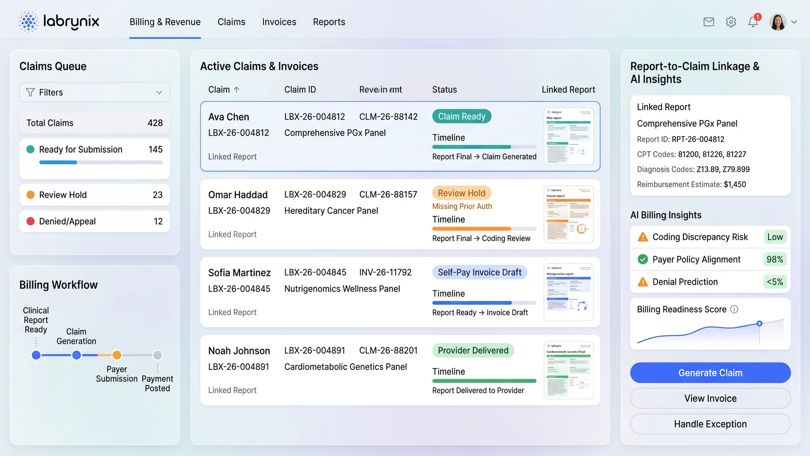 Labrynix Billing — claim tracking and revenue cycle